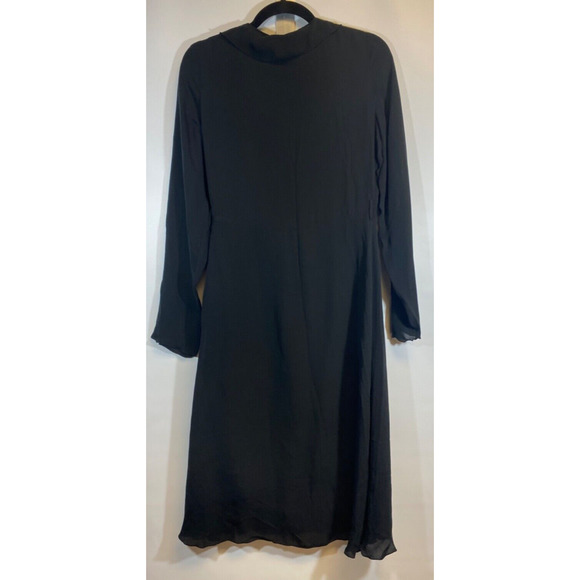 Isabella Bird Womens Sz 8 Silk Faux Wrap Ruffled V Neck Aline Dress LBD Black D9 - Picture 5 of 7